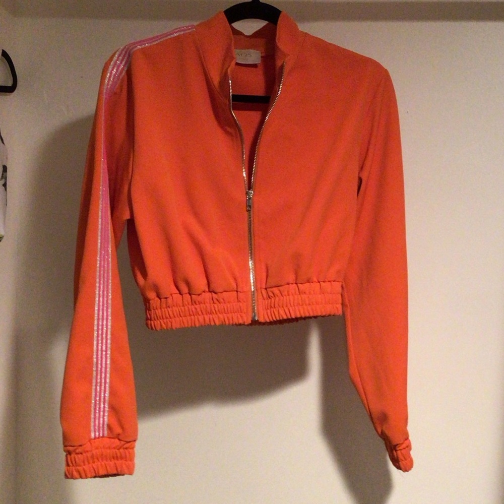 NWOT Kaos Orange Bomber Jacket with Pink Accents